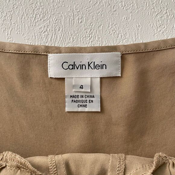Calvin Klein Satin Studded Cami Top Womenβs Size 4 Nude Beige Spaghetti Strap Ta - Picture 3 of 6